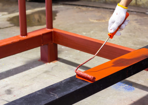 painting metal scaffold orange