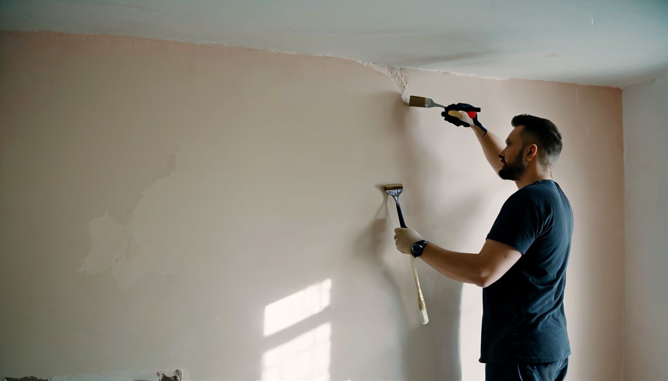 best paint for plaster - man painting the plastered wall
