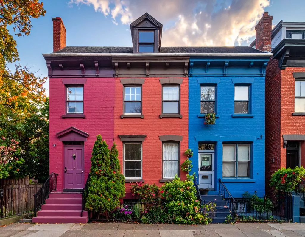 Houses painted with masonry paint